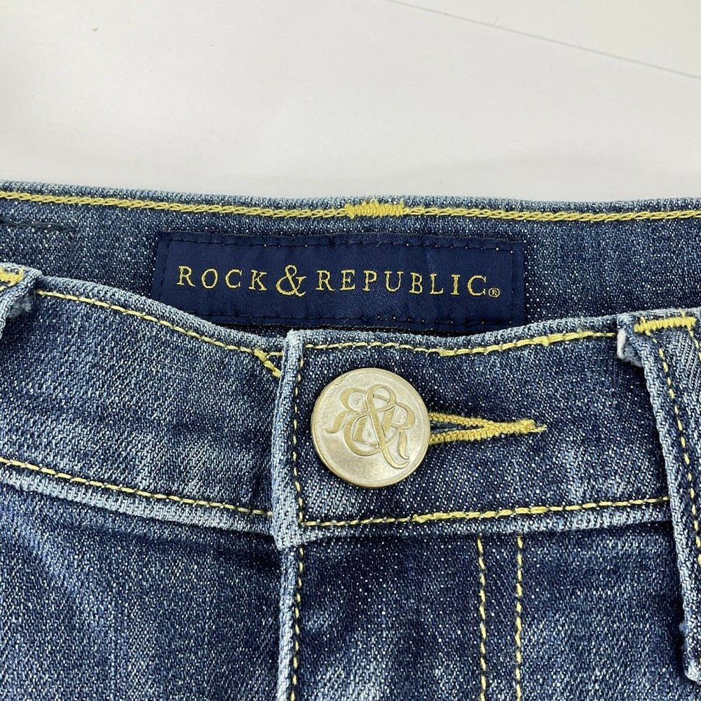 Rock & Republic Jean Shorts Womens Sz 6 Medium Wash Mid Rise Frayed Hem - Picture 7 of 10